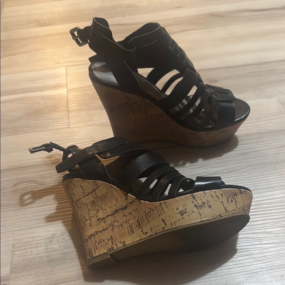 G by Guess Black Wedge Sandals with Cork Platform
